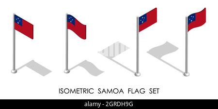 Isometrische Flagge VON SAMOA in statischer Position und in Bewegung auf Fahnenmast. 3d-Vektor Stock Vektor