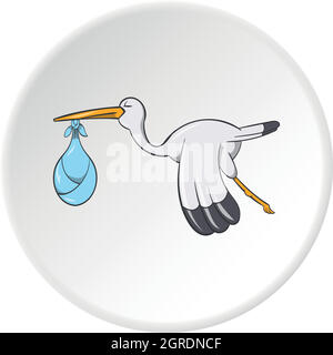 Storch mit Baby-Symbol, Cartoon-Stil Stock Vektor