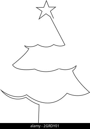 Weihnachtsbaum mit Stern-Einzeilchen-Vektor-Symbol für Apps und Websites. Stock Vektor