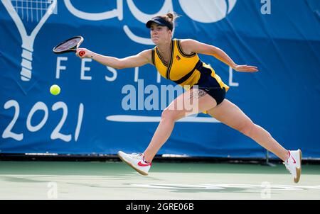 Chicago, USA. September 2021. Elina Svitolina aus der Ukraine in Aktion während der dritten Runde des Chicago Fall Tennis Classic WTA 500 Tennisturniers 2021 gegen Elena-Gabriela Ruse aus Rumänien am 30. September 2021 in Chicago, USA - Foto: Rob Prange/DPPI/LiveMedia Kredit: Independent Photo Agency/Alamy Live News Stockfoto