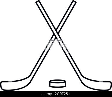 Gekreuzt, Hockey-Schläger und Puck-Symbol, Umriss-Stil Stock Vektor