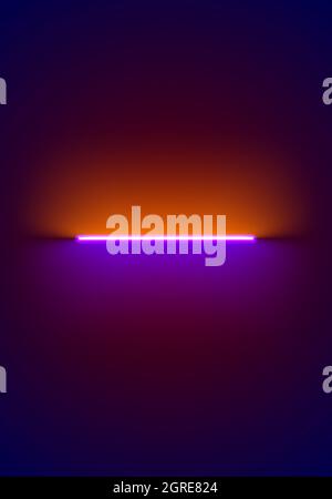 Neon Beleuchtung Hintergrund in Halloween-Stil. Abstrakte 80er oder Synthwave-Kulisse mit orangefarbener und violetter Lampe auf der Tapete Stock Vektor