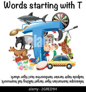 Englische Wörter, die mit T beginnen Stock Vektor