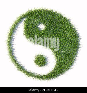 Konzept oder konzeptuelle grüne Sommer Rasen Gras isoliert auf weißem Hintergrund, Zeichen der chinesischen Symbol von Yin-Yang, gegensätzlich und komplementär. Stockfoto