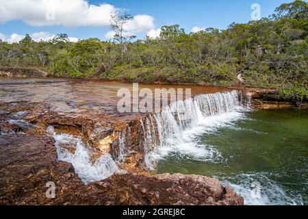 Blick auf den Bach von den Fruit bat Falls auf Eliot Creek, einem beliebten Touristenstopp und Schwimmloch auf der Cape York Peninsula Stockfoto