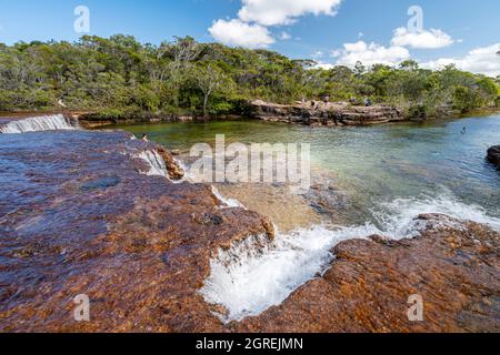 Blick auf den Bach von den Fruit bat Falls auf Eliot Creek, einem beliebten Touristenstopp und Schwimmloch auf der Cape York Peninsula Stockfoto