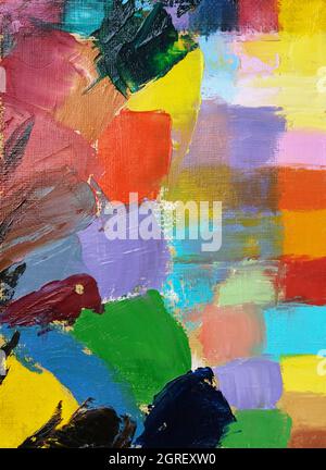Abstrakte Linienmalerei mit bunten Pinselstrichen mit Ölfarben auf Leinenleinwand Stockfoto