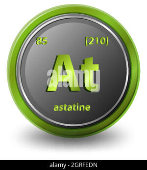 Chemisches Astatin-Element. Chemisches Symbol mit Ordnungszahl und atomarer Masse. Stock Vektor