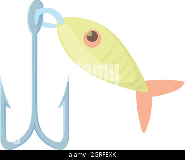 Angelhaken mit Fisch-Symbol, Cartoon-Stil Stock Vektor