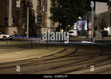 David Hasselhoff am Set zu Dreharbeiten für die Serie 'Ze Network' auf dem Postplatz. Görlitz, 30.09.2021 Stockfoto