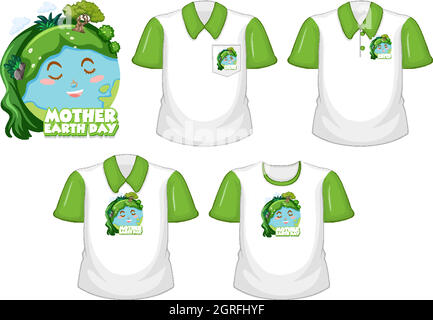 Muttertag-Logo mit verschiedenen Hemden auf weißem Hintergrund isoliert Stock Vektor
