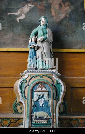 Frankreich, Haute Saone, Selles, Assomption de Notre Dame Kirche aus dem 12. Jahrhundert, im Jahr 1828 wieder aufgebaut, Statue der Heiligen Anna und Maria Stockfoto