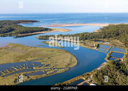 Frankreich, Vendee, Talmont St Hilaire, der Strand von Veillon und die Havre du Payre (Luftaufnahme) Stockfoto