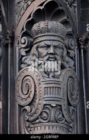 Frankreich, Bas Rhin, Straßburg, Altstadt, die von der UNESCO zum Weltkulturerbe erklärt wurde, Rue Merciere, Fachwerkhaus aus dem 16. Jahrhundert, geschnitzter Eckpfosten Stockfoto