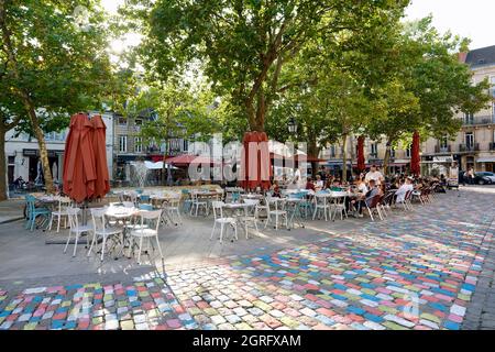 Frankreich, Cote d'Or, Dijon, UNESCO-Weltkulturerbe, Place Emile Zola mit farbigen Pflastersteinen Stockfoto