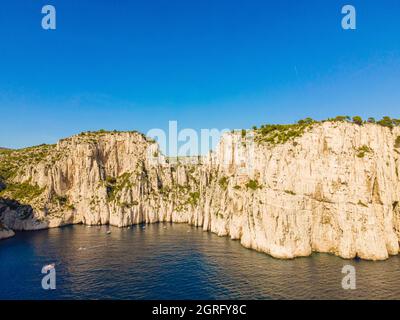 Frankreich, Bouches du Rhone, Marseille, Nationalpark Calanques, Calanque de l'Oule (Luftaufnahme) Stockfoto