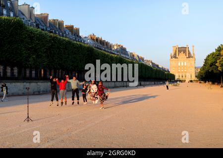 Frankreich, Paris, von der UNESCO zum Weltkulturerbe ernanntes Gebiet, Tuilerien-Garten, Sporttraining Stockfoto
