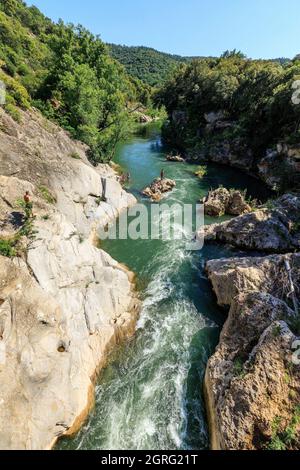 Frankreich, Var, Dracenie, Les Arcs sur Argens, der Fluss L'Argens, die Schluchten der Tournavelle, Schwimmen Stockfoto