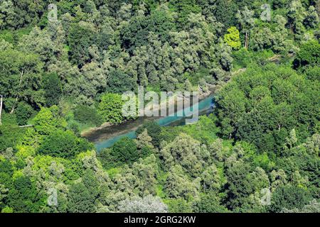 Frankreich, Ain, Saint Benoit, die alte Rhone, ile du Grand Brotteau, Lone Gabriel (Luftaufnahme) Stockfoto