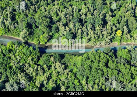 Frankreich, Ain, Saint Benoit, die alte Rhone, ile du Grand Brotteau, Lone Gabriel (Luftaufnahme) Stockfoto