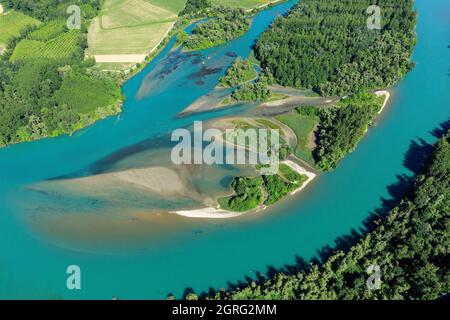Frankreich, Ain, Saint Benoit, Le Rhone River, ile de la Sauge (Luftaufnahme) Stockfoto