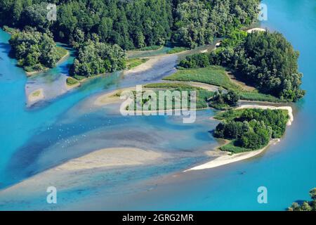 France, Ain, Saint Benoit, Le Rhone, ile de La Sauge (Luftaufnahme) Stockfoto