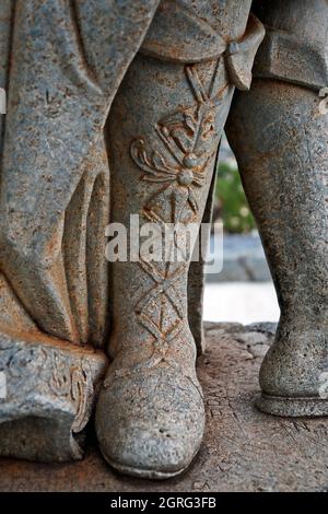 CONGONHAS, MINAS GERAIS, BRASILIEN - 14. JANUAR 2018: Aleijadinhos barocke Skulptur (Detail) aus der Kirche 'Bom Jesus de Matosinhos' Stockfoto