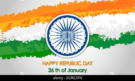 Happy republic Day Poster Design mit Flagge von Indien im Hintergrund Stock Vektor