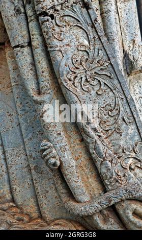 CONGONHAS, MINAS GERAIS, BRASILIEN - 14. JANUAR 2018: Aleijadinhos barocke Skulptur (Detail) aus der Kirche 'Bom Jesus de Matosinhos' Stockfoto