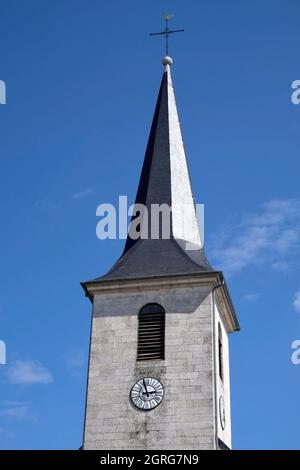 Frankreich, Territoire de Belfort, Chevremont, Sainte Croix Kirche aus dem Jahr 1784, Glockenturm-Veranda Stockfoto