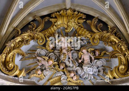 Frankreich, Doubs, Grand Combe Chateleu, Saint Joseph Kirche aus dem 17. Jahrhundert, Altarbild Stockfoto