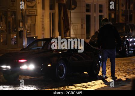 David Hasselhoff am Set zu Dreharbeiten für die Serie 'Ze Network' auf dem Postplatz. Görlitz, 30.09.2021 Stockfoto