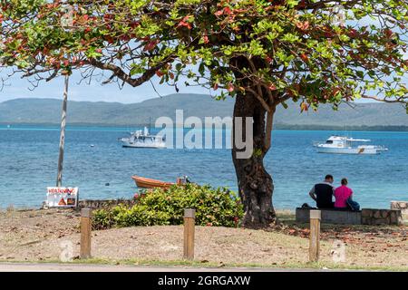 Baumbebauter Sandstrand, Victoria Parade, Thursday Island, Torres Straits, Queensland Australien Stockfoto