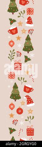 Niedliche handgezeichnete weihnachtliche nahtlose Bordüre, schöne Kritzeleien, festlicher Hintergrund - ideal für Textilien, Banner, Tapeten, Verpackung - Vektor-Design Stock Vektor
