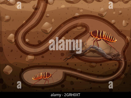 Unterirdische Szene mit Kakerlaken Stock Vektor