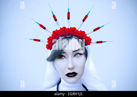 Gothic Krankenschwester in weißer Uniform Stockfoto