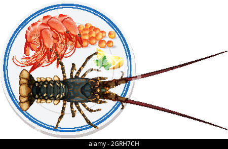 Luftaufnahme von Lebensmitteln auf dem Teller Stock Vektor