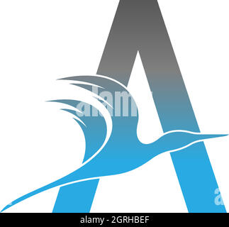 Buchstabe Ein Logo mit Pelikanvogelsymbol-Design Stock Vektor