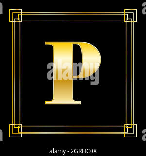 Buchstabe P Logo Design mit quadratischen Ornament, Luxus goldenes Design Stock Vektor