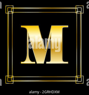 Buchstabe M Logo Design mit quadratischen Ornament, Luxus goldenes Design Stock Vektor
