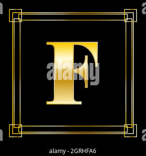 Buchstabe F Logo Design mit quadratischen Ornament, Luxus goldenes Design Stock Vektor