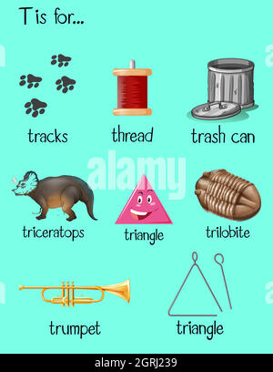 Viele Wörter beginnen mit dem Buchstaben T Stock Vektor