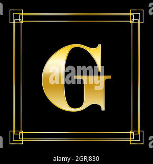 Buchstabe G Logo Design mit quadratischen Ornament, Luxus goldenes Design Stock Vektor