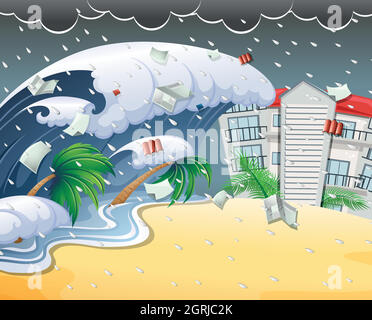 Tsunami trifft das Strandresort Stock Vektor