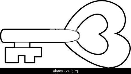 Schlüssel zum Herz-Symbol, Umriss-Stil Stock Vektor