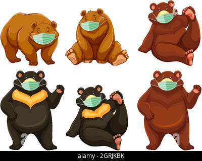 Wild Bear Cartoon Charater trägt Maske Stock Vektor