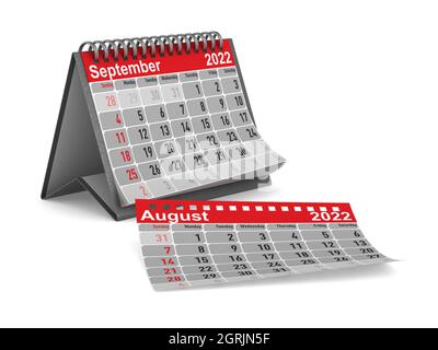 2022 Jahre. Kalender für September. Isolierte 3D-Darstellung Stockfoto