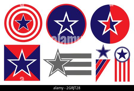 Amerikanische USA Flagge Symbol Emblem Logo mit Sternen Symbol gesetzt isoliert. Stock Vektor