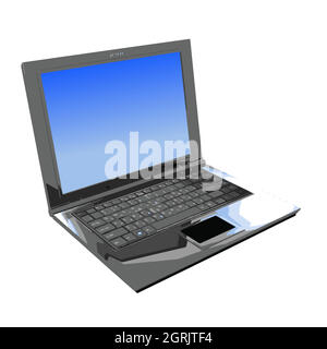 Schwarzer Laptop mit blauem Bildschirm auf weißem Hintergrund. Vektorgrafik Stock Vektor