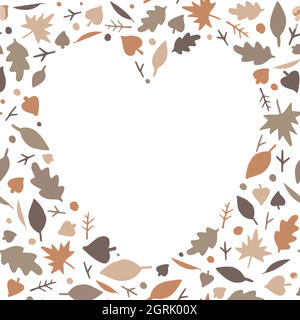 Herzförmiger Rahmen aus mehrfarbigem Herbst hinterlässt einen weißen Hintergrund. Herbstkonzept, Platz für Text Stock Vektor